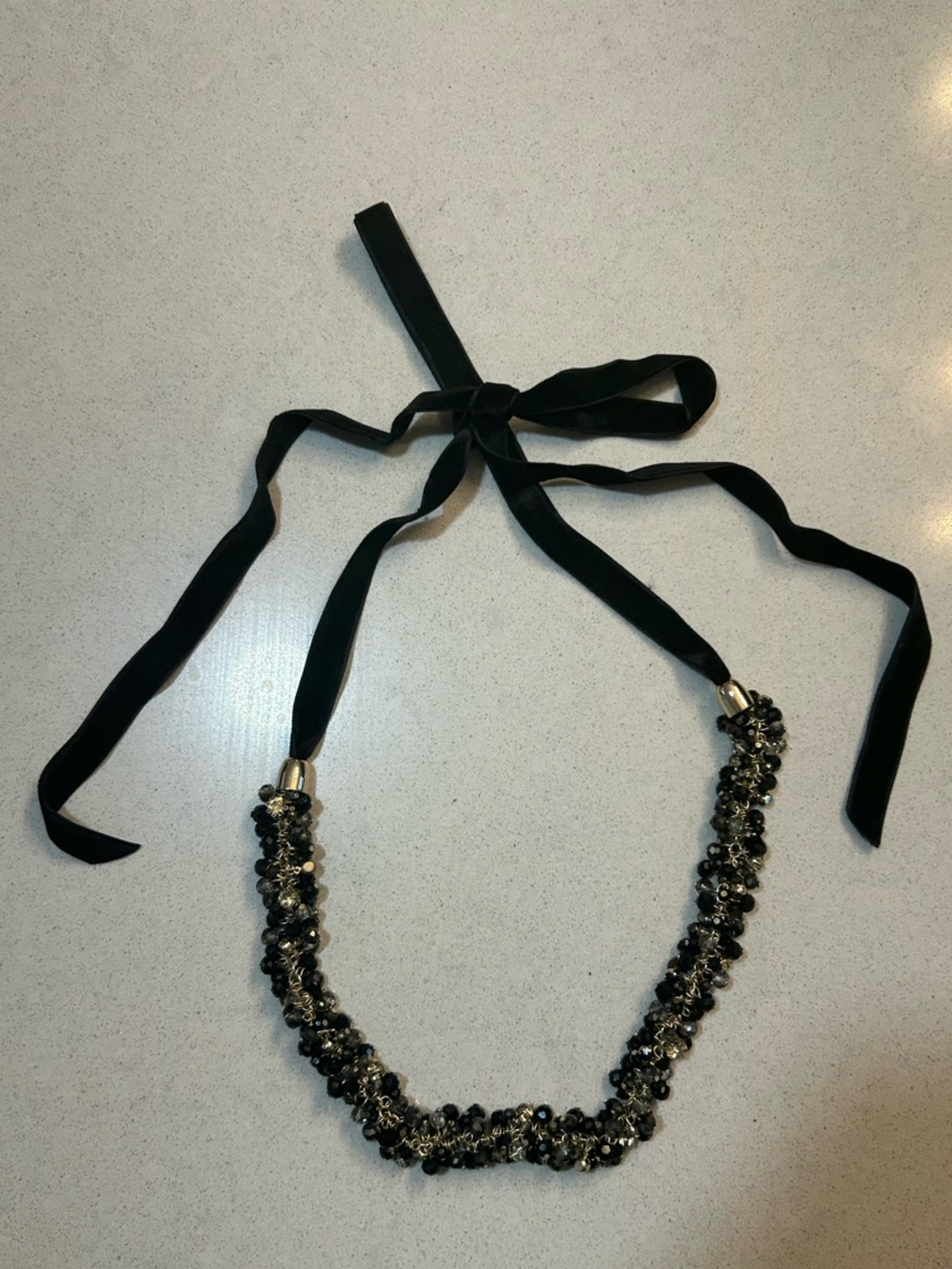 Black Velvet Ribbon Beaded Statement Necklace